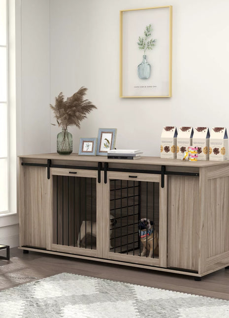 70.9" Shelby Double Dog Crate Furniture For 2 Dogs