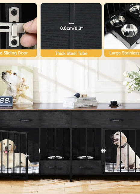 74.8" Lilli Double Dog Crate Furniture For 2 Dogs With Bowl