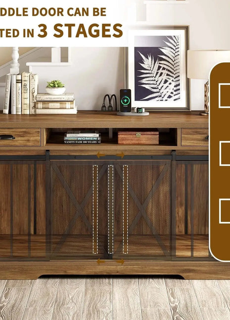 63" Zain Double Dog Crate Furniture For 2 Dogs