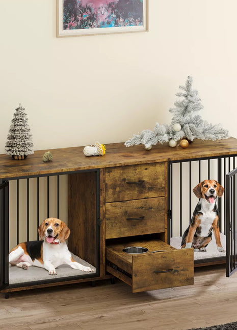 74.4" Evan Double Dog Crate Furniture For 2 Dogs