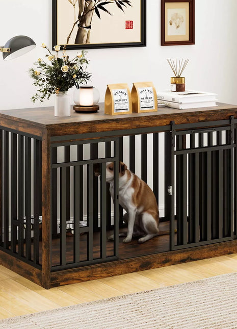 47.2" Nora Large Dog Crates Furniture With Bowl