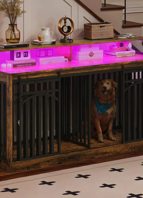 70.8" Donald Double Dog Crate Furniture For 2 Dogs