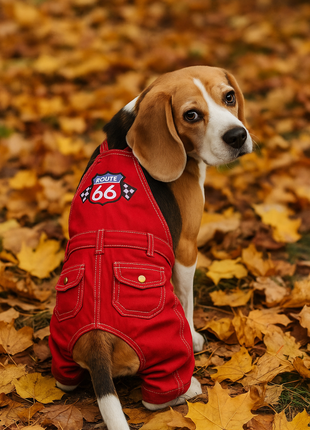 Parisian Pet 'Route 66 Jumpsuit' for Dogs and Cats, Fashionable Pet Jumpsuit for Parties, Red - Pup List