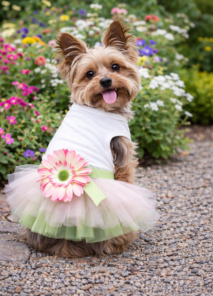 Parisian Pet 'Sunflower Dress' for Dogs and Cats, Designer Sleeveless, Summer Pet Apparel, Green - Pup List
