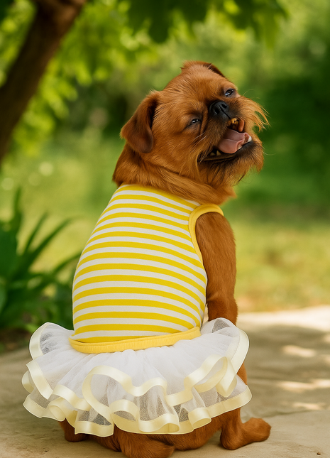 Parisian Pet 'Ballerina Dress' for Dogs and Cats, Comfortable Sleeveless, Yellow with White Stripes