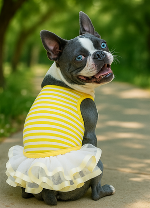 Parisian Pet 'Ballerina Dress' for Dogs and Cats, Comfortable Sleeveless, Yellow with White Stripes