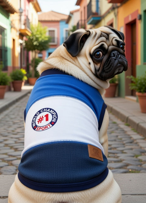 Parisian Pet 'World Champion Tank' Dog & Cat T-Shirt – Trendy Cotton, Lightweight & Comfortable Summer Apparel – Blue - Pup List