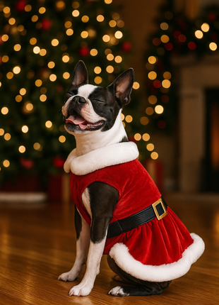 Parisian Pet 'Mrs. Claus Dress' Dog & Cat Shirt – Holiday Pet Dress, Perfect for Christmas – Red