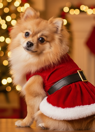 Parisian Pet 'Mrs. Claus Dress' Dog & Cat Shirt – Holiday Pet Dress, Perfect for Christmas – Red