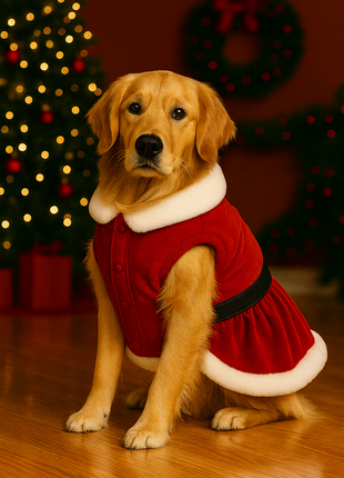 Parisian Pet 'Mrs. Claus Dress' Dog & Cat Shirt – Holiday Pet Dress, Perfect for Christmas – Red