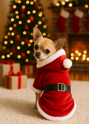 Parisian Pet 'Santa Claus Hoodie' for Dogs and Cats, Dog Christmas Holiday Apparel, Red