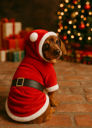 Parisian Pet 'Santa Claus Hoodie' for Dogs and Cats, Dog Christmas Holiday Apparel, Red