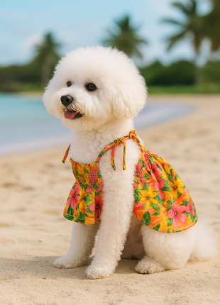 Parisian Pet 'Hawaiian Dress' Dog & Cat Shirt – Island-Themed Vacation Pet Apparel – Orange