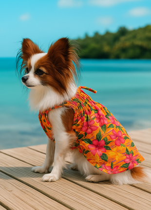 Parisian Pet 'Hawaiian Dress' Dog & Cat Shirt – Island-Themed Vacation Pet Apparel – Orange