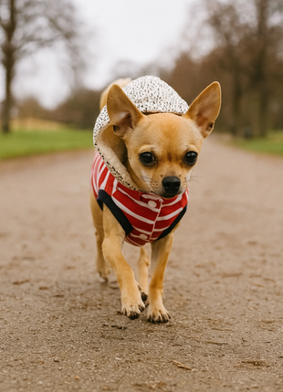 Parisian Pet 'Striped Pom Pom Hoodie', Red – Soft & Fashionable Pet Hoodie with Playful Pom Pom Design - Pup List