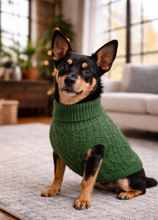 Parisian Pet 'Cable Knit Sweater' - Warm & Stylish Pet Sweater in Green for Dogs & Cats - Pup List