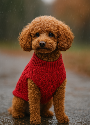 Parisian Pet 'Cable Knit Sweater' - Warm & Stylish Pet Sweater in Red for Dogs & Cats-Valentine's Day