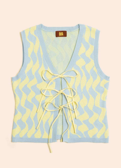 Seaside Swirl Human Cotton Knitted Tunic Vest with Tie Front