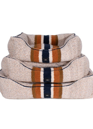 Shinola Brand Stripe Kuddle Berber Dog Bed Oatmeal