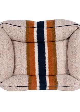Shinola Brand Stripe Kuddle Berber Dog Bed Oatmeal