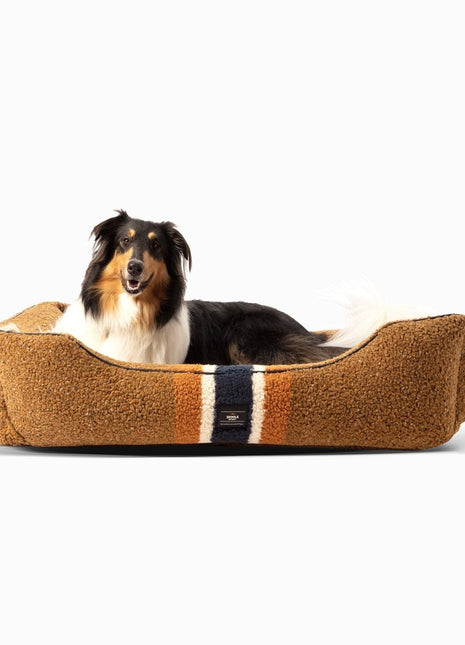 Shinola Brand Stripe Kuddle Berber Dog Bed Rust