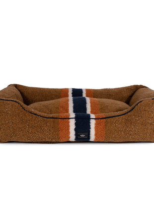 Shinola Brand Stripe Kuddle Berber Dog Bed Rust