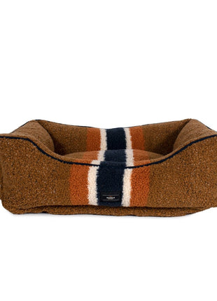 Shinola Brand Stripe Kuddle Berber Dog Bed Rust
