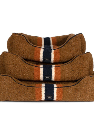 Shinola Brand Stripe Kuddle Berber Dog Bed Rust