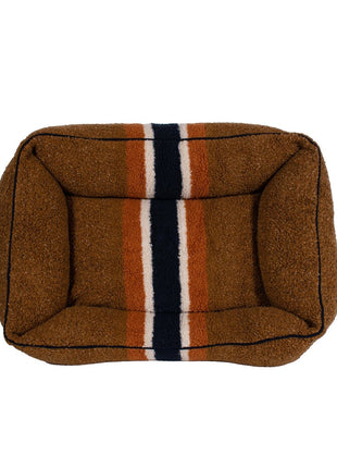 Shinola Brand Stripe Kuddle Berber Dog Bed Rust