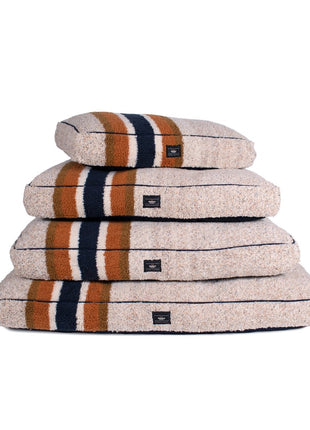 Shinola Brand Stripe Napper Pillow Berber Dog Bed Oatmeal