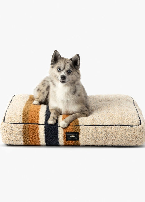 Shinola Brand Stripe Napper Pillow Berber Dog Bed Oatmeal