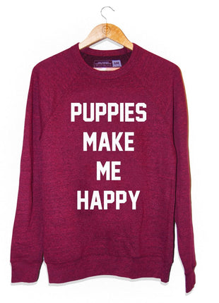Puppies Make Me Happy Maroon Crewneck Sweatshirt | Gift for Dog Lovers | Printed in USA | Limited