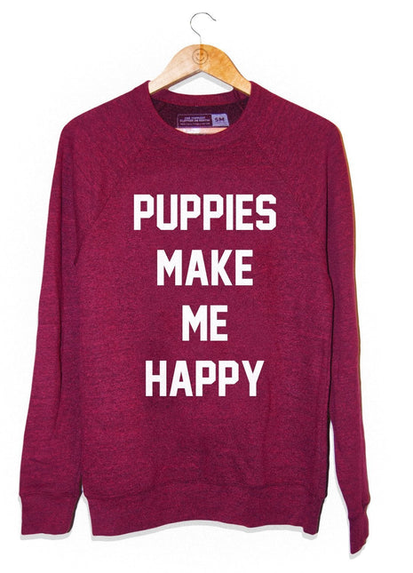Puppies Make Me Happy | Maroon Crewneck Sweatshirt