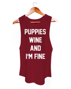 Puppies Wine & I'm Fine Tank | Gift for Dog Moms | Wine Lover Apparel